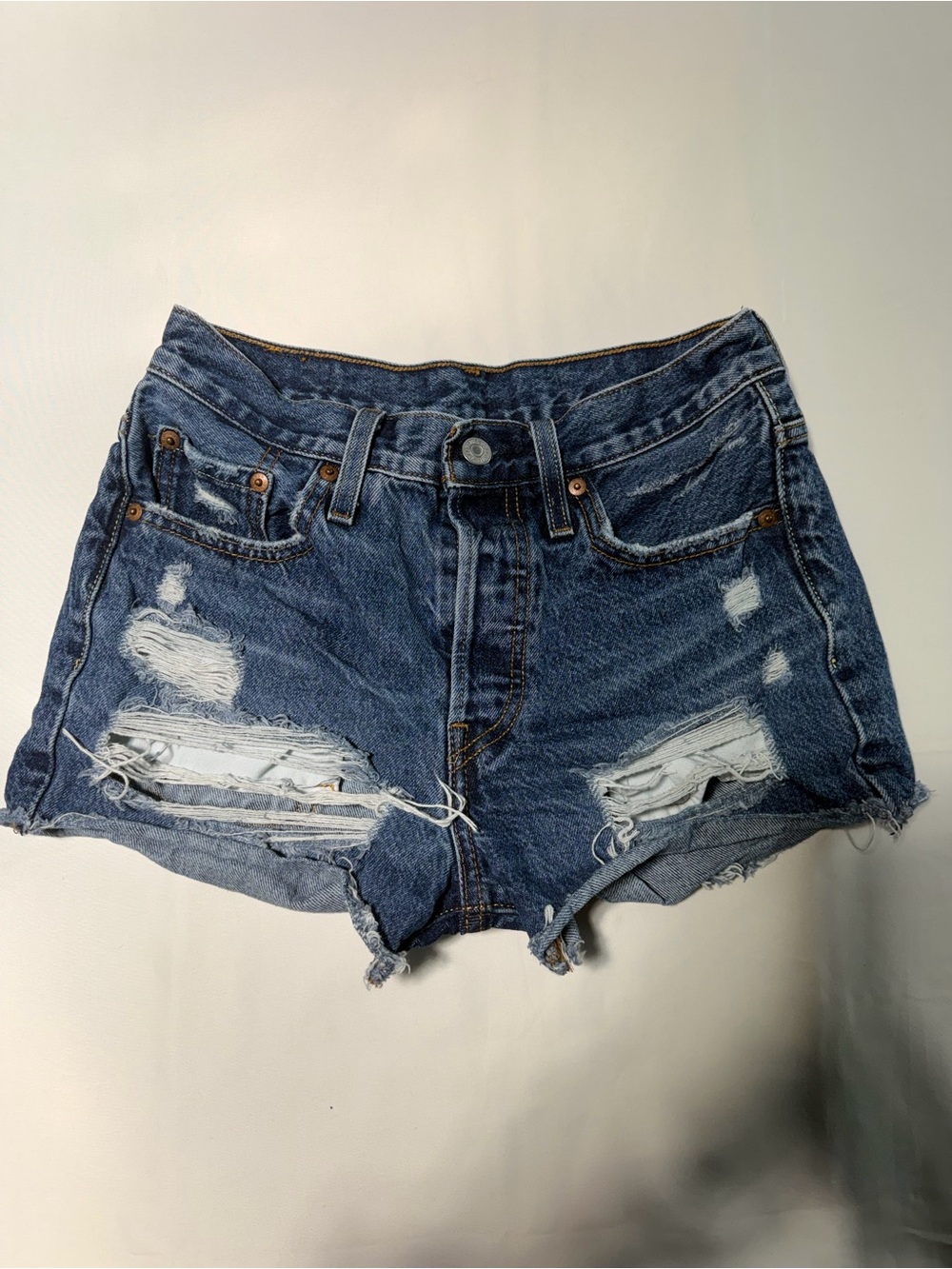 Levi's Distressed Dark Blue Denim Cutoff Shorts